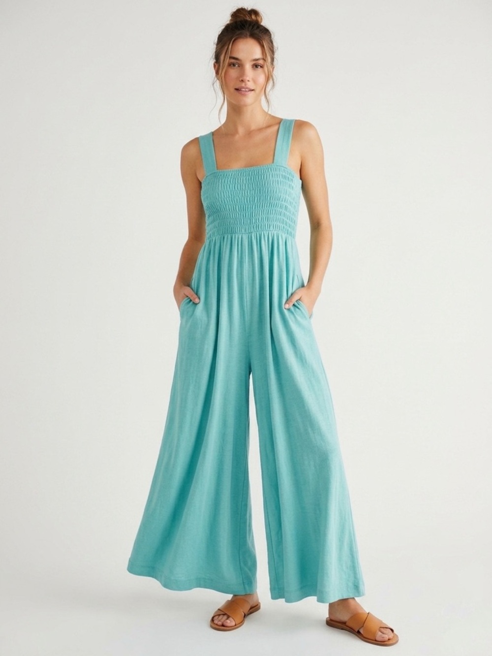 Free People Beach Homecoming Jumper Blue Wide Leg Jumpsuit XS